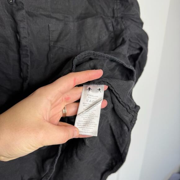 Everlane Linen Popover Button Black Shirt Blouse Size 12 - Picture 4 of 6
